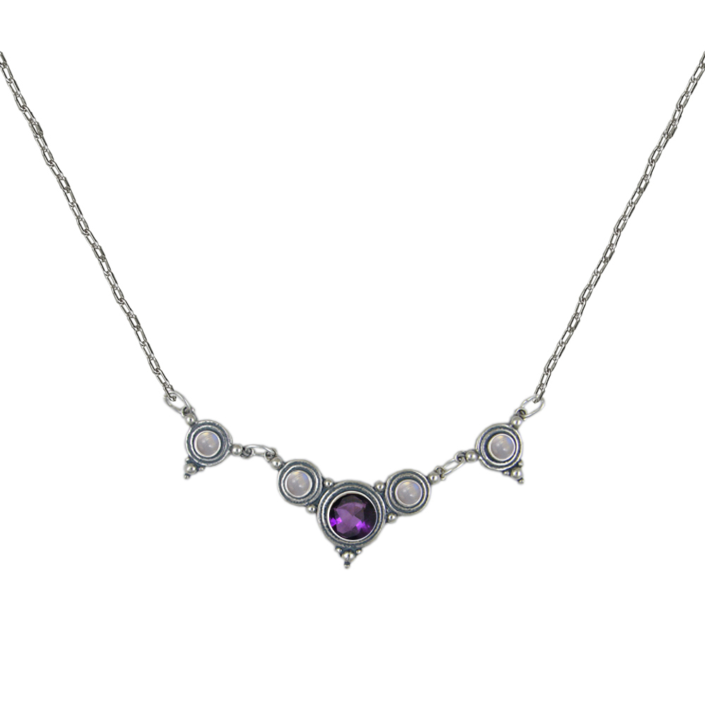 Sterling Silver Gemstone Necklace With Amethyst And Rainbow Moonstone